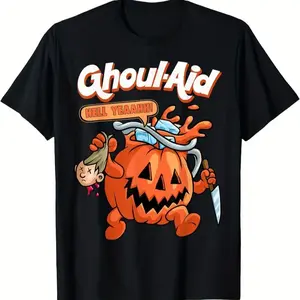 100% Cotton, "GHOUL AID" Print, Pumpkin Halloween Graphic, Casual Comfortable, Funny Basic , Round Neck Tops Tees T-Shirts Daily Wear For Men Women