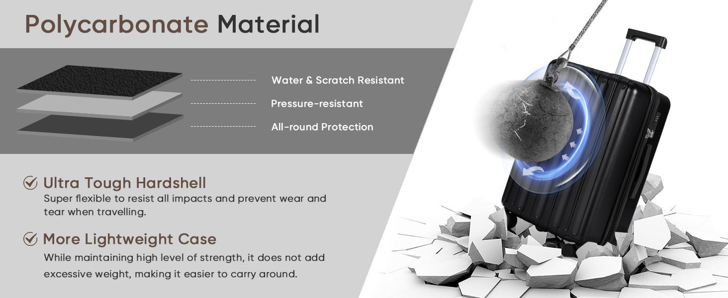 SHOWKOO Luggage Sets 3-Piece Full PC Ultra Tough Hardside Carry On Expandable Suitcases Sets with TSA Lock Double Spinner Wheels (20in/24in/28in) Black Gift for Travel,School,Business