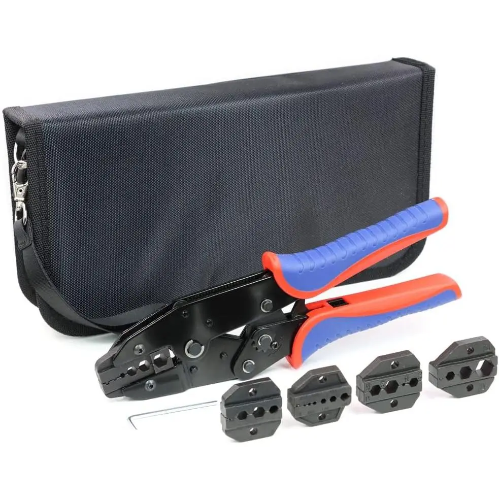 Coax Ratchet Crimping Tool Set for Coaxial RG  RF Connector with 5 Changeable Dies