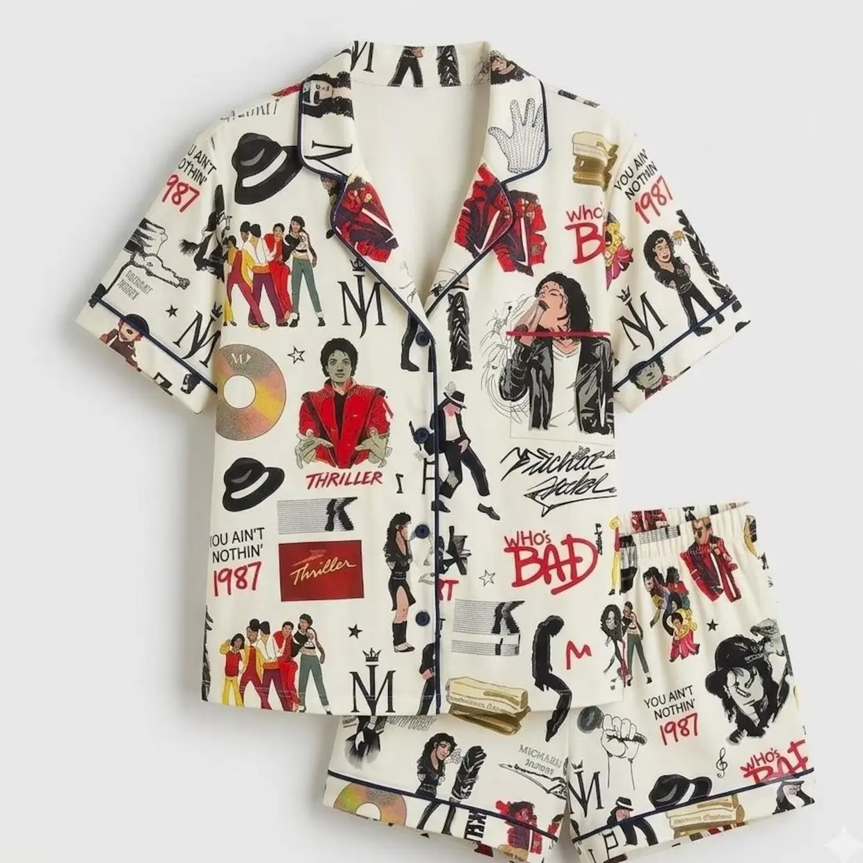 Michael Jackson Pajama Set Thriller Happy Halloween Short Sleeve Loungewear Comfy Casual Nightwear King Of Pop