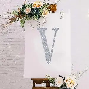 Decorative Rhinestone Alphabet "V" Letter Stickers 8", Silver Glitter Adhesive Craft Letters - DIY Sparkle Embellishments