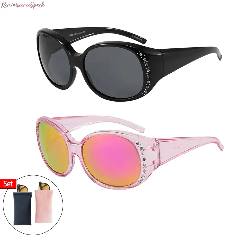 2-Pack Unisex Fit Over Sunglasses for Prescription Glasses, Polarized Oversized Rectangular Sports Eyewear with UV400 Lenses, Includes 2 Magnetic Leather Pouches, Sunglasses Sports Eyewear, Dual-Sport Sports Eyewear