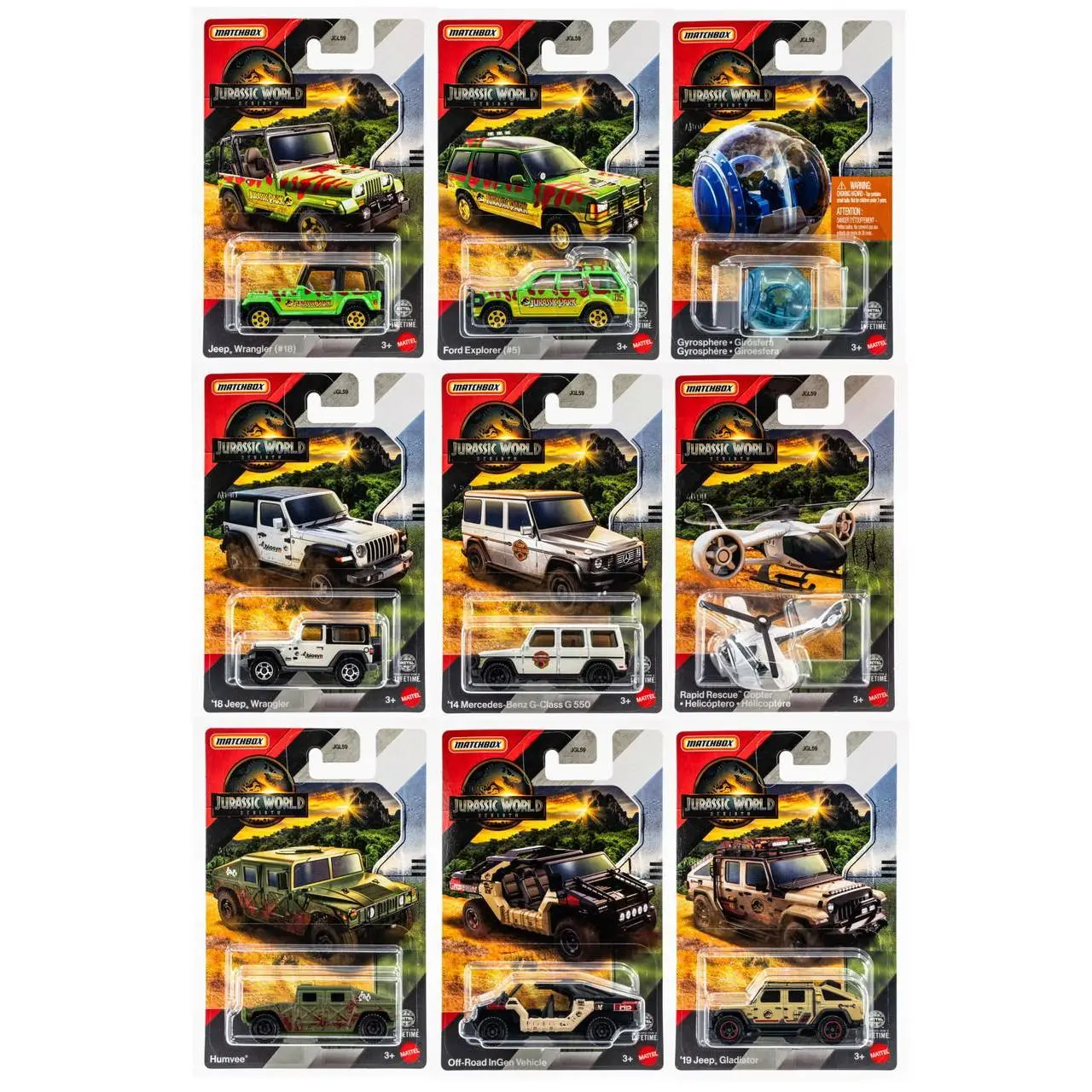 Jurassic World Matchbox Die-Cast Vehicle Collection Bundle of 9  JGL59-956A