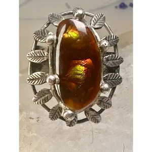 Fire Agate ring Feathers size 6 sterling silver women