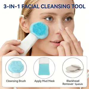 3-In-1 Facial Cleansing Tool, Silicone Brush, Blackhead Remover, Mask Applicator, Manual Exfoliator, Deep Pore Cleaning, All Skin Types