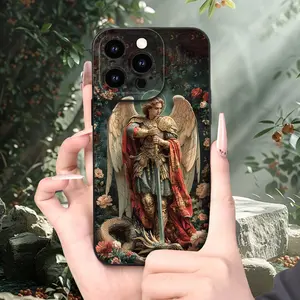 A Saint Michael Angel Dragon Pattern Phone Case, TPU Shockproof Full Protection Case, Suitable for iPhone 17/16/15/14/13/12/11 PRO MAX PLUS AIR E XS and PROMAX MINI, Ideal Gift for Friends and Family, MS2536