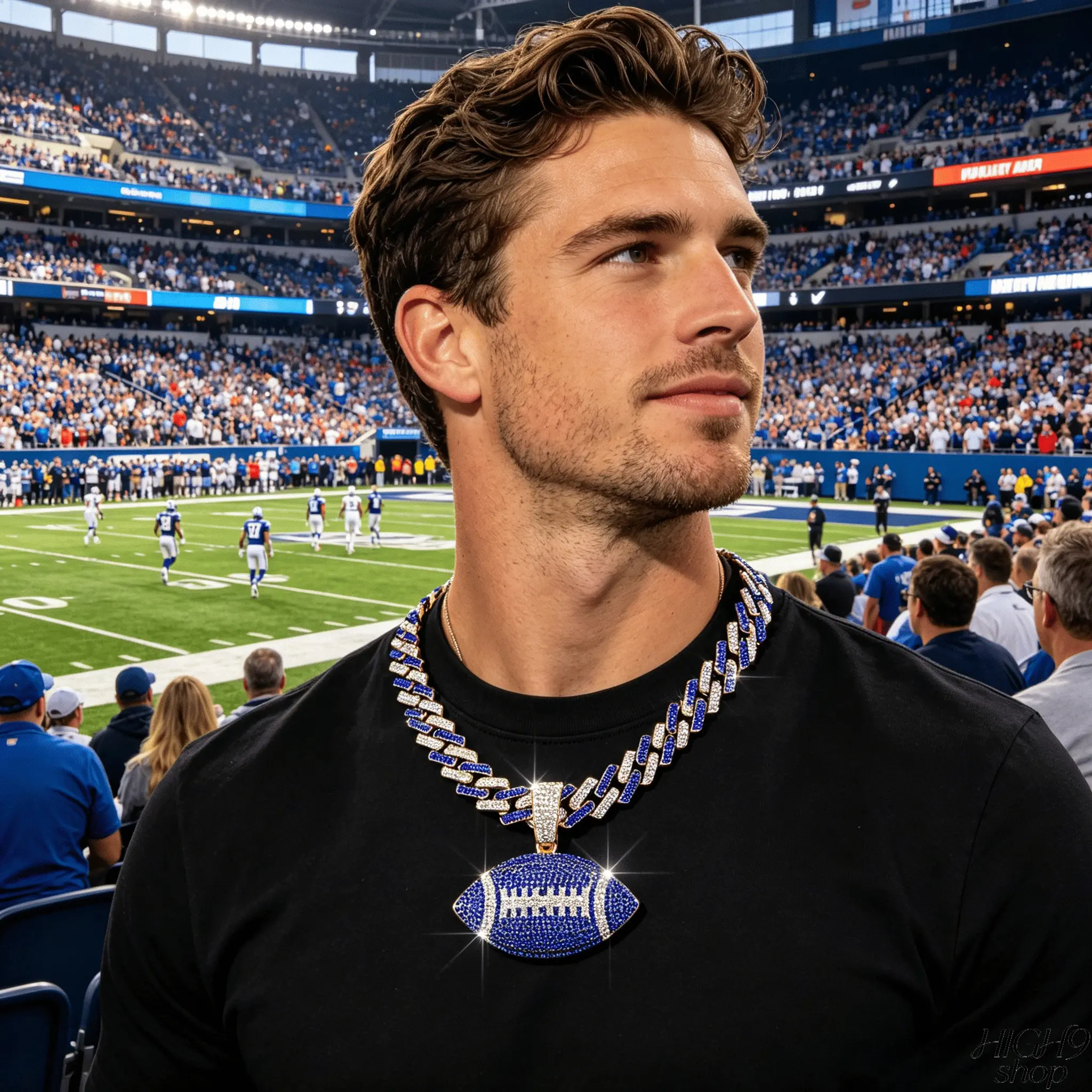 Bling Rhinestone Football Shaped Pendant Necklace, Trendy All-Match Exquisite Jewelry, Sparkly Fashion Accessory for Daily Outfits, Party Styling & Birthday Gift for Sports Lovers