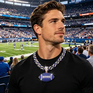 Bling Rhinestone Football Shaped Pendant Necklace, Trendy All-Match Exquisite Jewelry, Sparkly Fashion Accessory for Daily Outfits, Party Styling & Birthday Gift for Sports Lovers