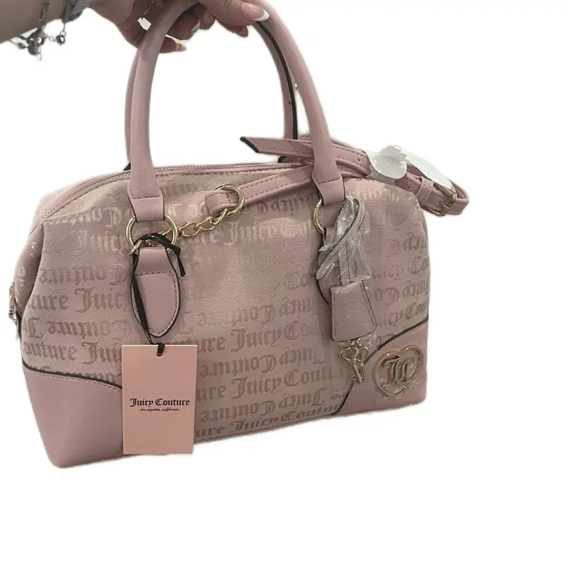 Juicy Couture Pink Logo Satchel Handbag with Gold Hardware & Crossbody Strap
