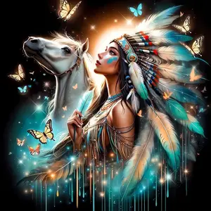 New Arrival DIY 5D Diamond Painting Kit, Indian Woman Butterfly Horse Theme, Full Drill Mosaic Craft, Home Wall Decor Gift