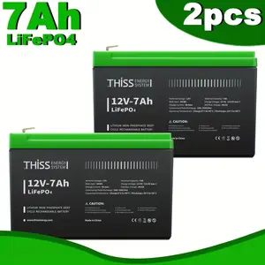 2 Packs 12V 7Ah Lithium LiFePO4 Battery, Rechargeable Battery, Up To 5000+ Deep Cycle Lithium Iron Phosphate Battery Built-in BMS, Ideal For Small UPS, Lighting, Solar Power, Fish Finder, Kids Ride On Car