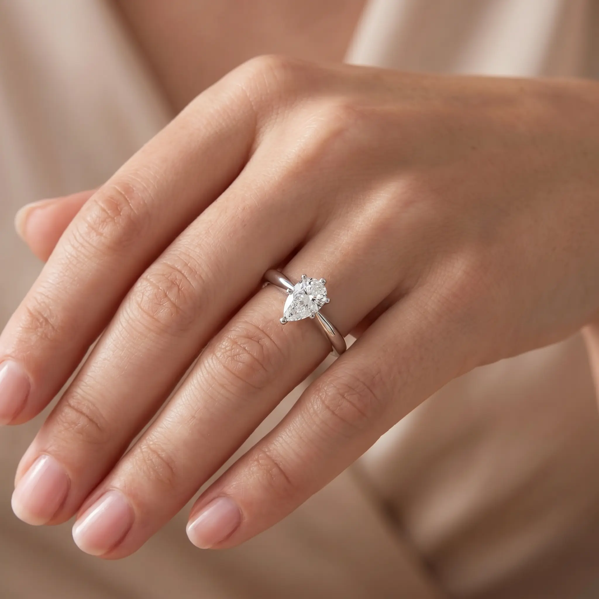 1/3Ct Solitaire Pear Shape Diamond Engagement Ring in 14k White or Yellow Gold