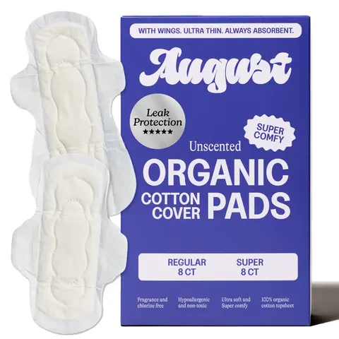 August Combo Pads - 16 Regular Pads, 16 Super Pads | Zero-Feel. Organic Cotton