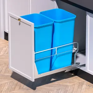 Insputer 70 QT Dual Pull Out Trash Can Under Cabinet with Soft-Close Slides Heavy Duty Under Sink for Kitchen Laundry Smooth Stainless Steel Shelf Garbage Can Not Included, Minimum Opening 17" W X 24" D
