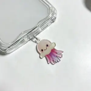 Cute Acrylic Jellyfish Charging Dust Plug, Creative Decorative Charm for Type-C iPhone Lightning Android Phones iPads AirPods Mobile Phone Accessory Phone Decoration Phone Charms
