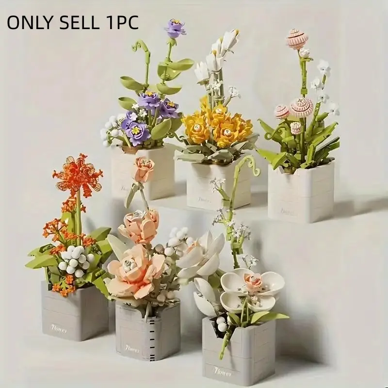 Creative Flower Building Blocks Ornament, 1 Count Creative Flower Building Blocks Ornament, Home Decor for Spring Festival, Artificial Flowers, Decorative Flowers