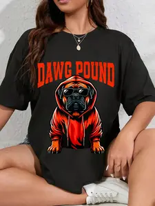 100% Cotton Unisex Graphic Last Name Cleveland Gifts | Vintage DAWG Dog Pound Round Neck Short Sleeve T-Shirt Women's Men Graphic Tee, Small, Brown