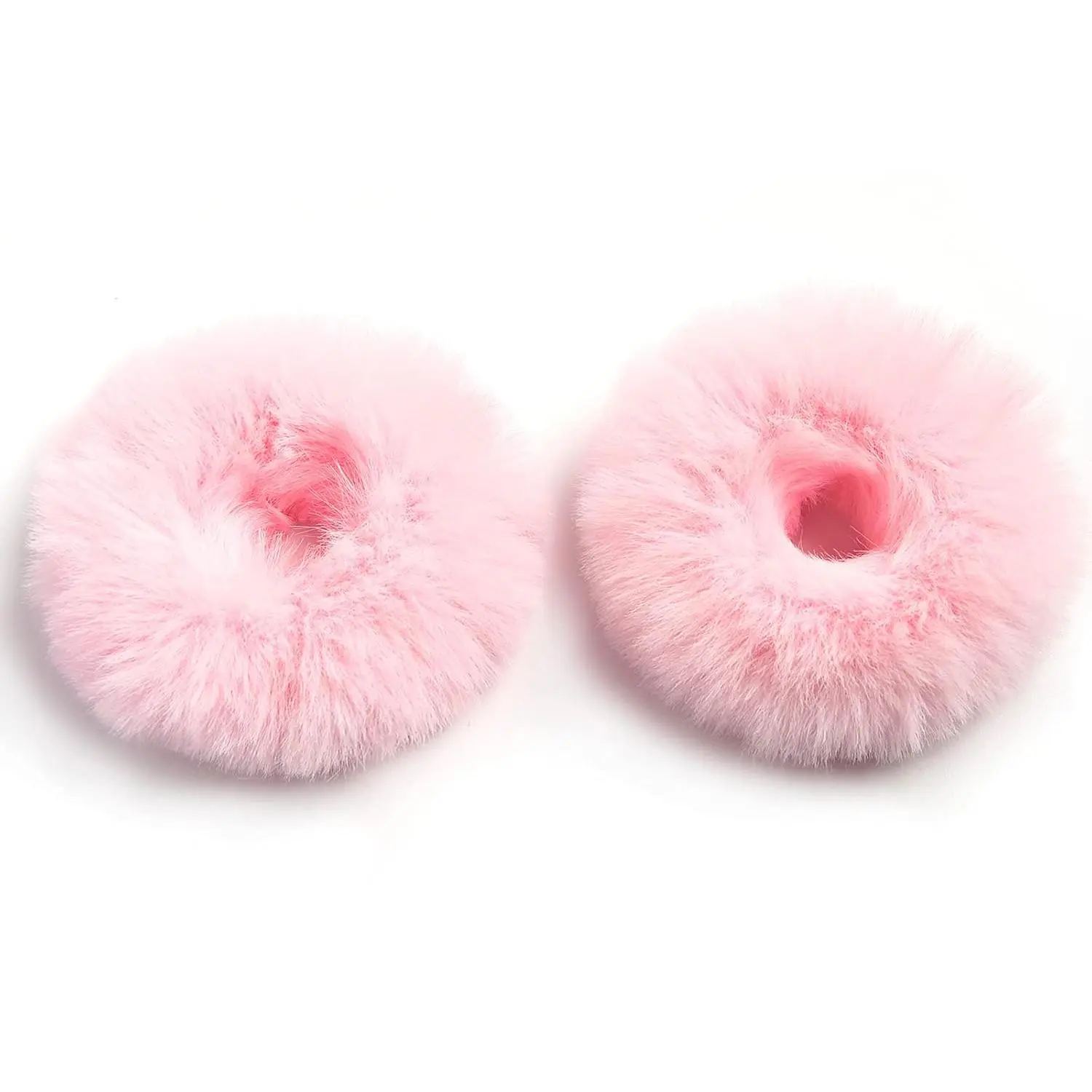 F-HDW35 Furry Faux Rabbit Fur Hair Scrunchies Artificial Fur Hair Bobbles Elastic Hair Band Rope Wristband Ponytail Accessories Light Pink 2pcs