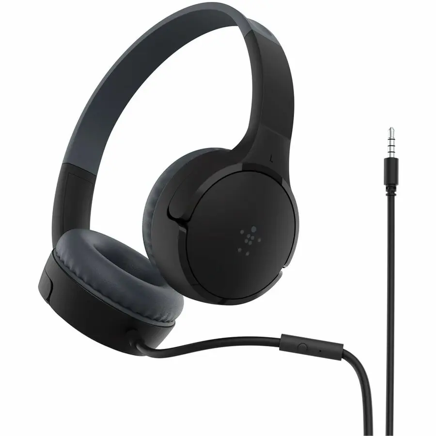 Belkin SOUNDFORM Mini Wired On-Ear Headset for Kids, Black AUD004BTBK - Audio Headphone with Cable Connection, Standard Jack, Wired Audio Functionality