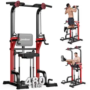 Power Tower Pull up Bar Dip Station with Resistance Assisted Pad Multi-Function Adjustable Height Home Gym Strength Training Fitness Workout Equipment 480 LBS