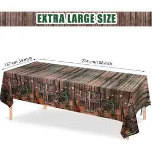 3 Pcs Western Party Tablecloth Western Cowboy Party Table Cover Cowboy Theme Plastic Tablecloth Wild West Wooden House Table Cover for Birthday Supplies Ornaments Decor Decoration 1