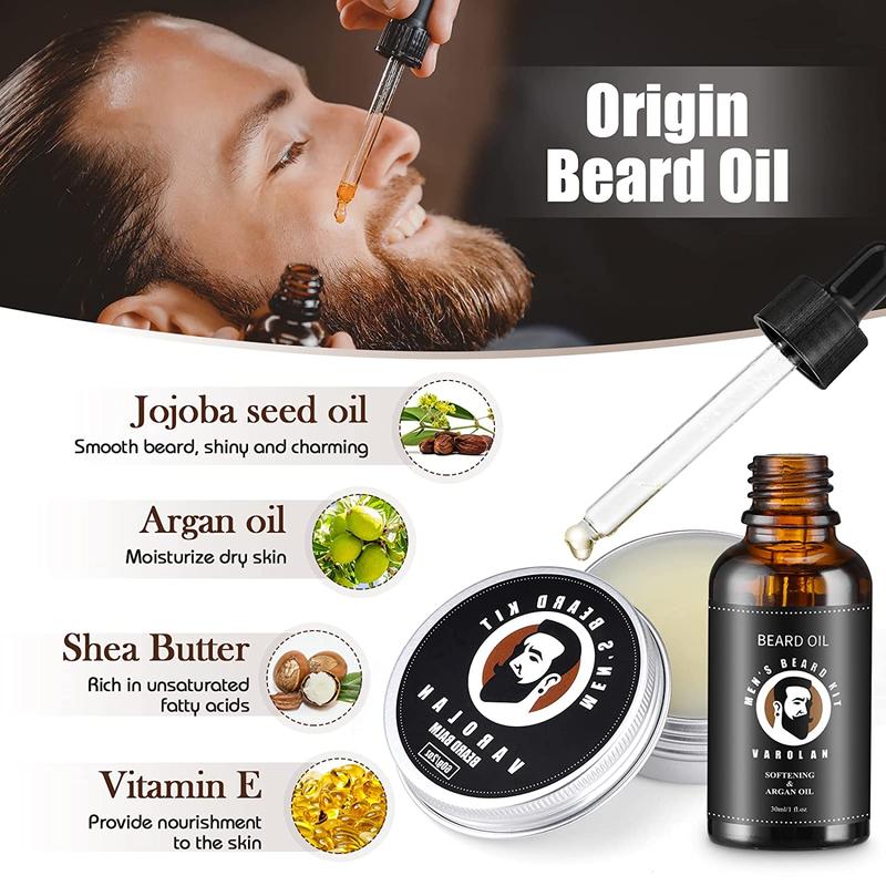 Men's Beard Kit with Growth Oil, Balm, Brush & Scissors, Ideal for Men's Beard Care, Gift Ideas for Male Friends and Family