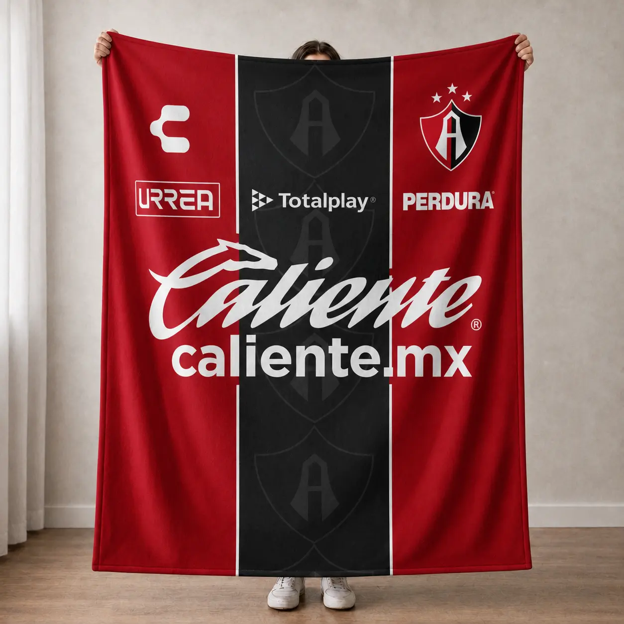 Red Black Soccer Fan Throw Blanket Soft Fleece Cozy Sports Gift for Bedroom Couch