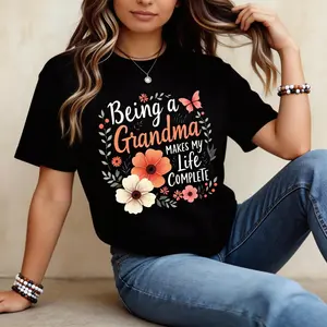 Floral Grandma Quote T Shirt For Women Mother Day Gift Casual Crew Neck Tee Comfortable Grandmother Outfit Birthday Present For Her Funny Family Saying Cute Vintage Style Soft Cotton Blouse