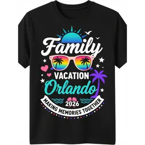 'S & 'S Short  Orlando-Themed T-Shirt Suitable for Theme Parks & Group Vacations - Retro Beach Shirt with Iconic Landmarks & Patches, All-Season for, Machine Washable Casual Outfits for, Studios, Outdoor Activities