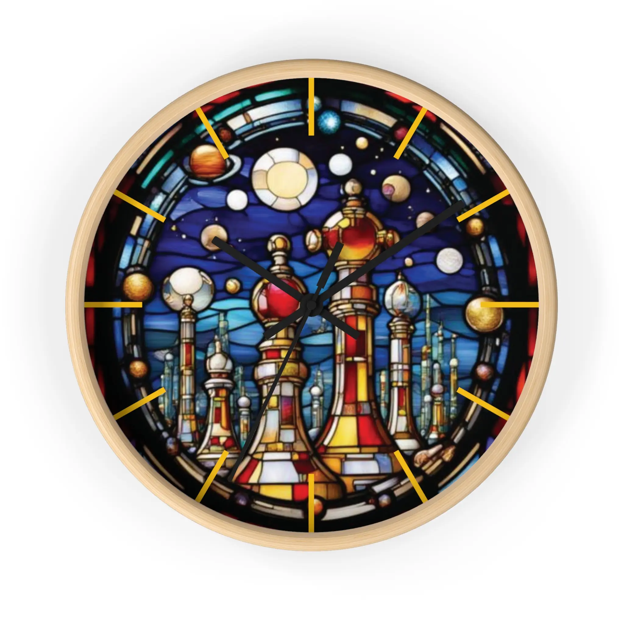 Stained Glass Chess Pieces Wall Clock | Colorful Game Room Decor