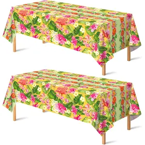 2 Pack Luau Party Decorations - Plastic Tablecloth for Hawaiian Theme Party Decorations Tropical Summer Beach Pool Birthday Backdrop Favors Supplies