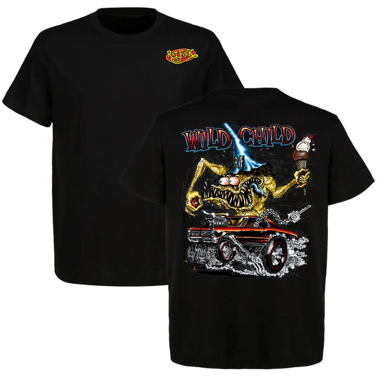 Unisex Retro Streetwear 100% Heavyweight Cotton T-Shirt - Rat Fink & Chevy Engine Art Print Detail, Round Neck, Car Culture Apparel, Unisex Street Fit, Retro Street Vibe, Casual Sports Top, Cold Wash