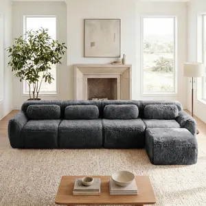 L-Shaped Modular Sectional Sofa with Soft Plush Fabric, No Assembly Required Couch with 32D High-Density Sponge & Anti-Slip Bottom, Free Combination Buckle Connection for Bedroom