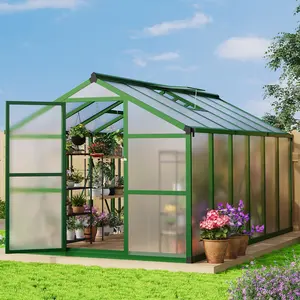 Garvee  8x12 FT Greenhouse with Polycarbonate Panels, Aluminum Walk-in Greenhouses with Roof Vent, Heavy Duty Outdoor Garden for Backyard, Patio, Lawn - Easy Assembly