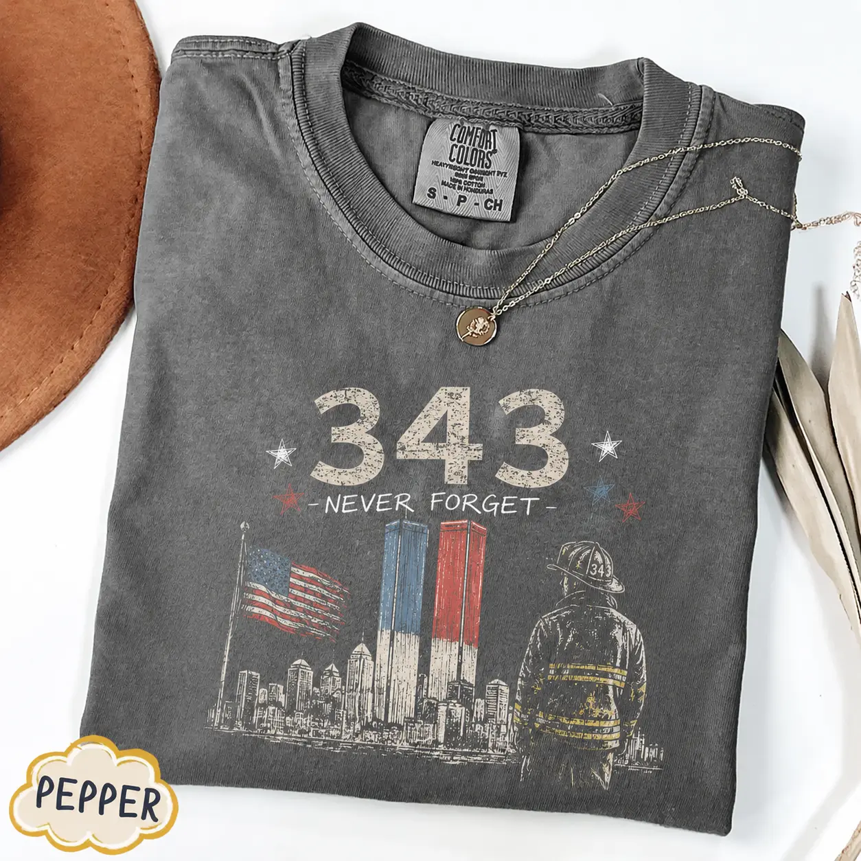 343 Never Forget Comfort Colors T Shirt, 9/11 Firefighter Memorial Graphic Tee, Patriotic First Responder Tribute, Remembrance Gift for Men and Women