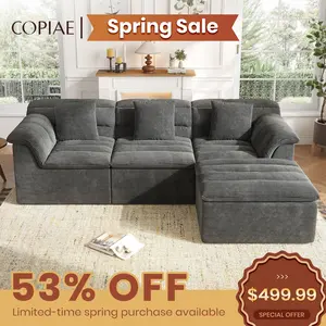 [1-3 Package] COPIAE 81-142" Modular Boneless Couch, Corduroy Deep Seat 26" Sofa, Backrest Lumbar-Back-Neck Support Couches, No Assembly Compressed Sofa, Sectional Sofa Couches with Dual-Layer Upholstered Cushions for Living Room/Apartment Movie Night