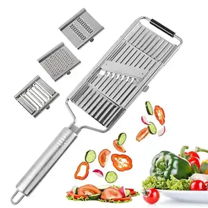 Multi-functional Vegetable Slicer with Cheese Grater Adjustable Stainless Steel Blade Comfort Grip Safety Features Easy to Clean Carrot Grater Cabbage Shredder Cucumber Slicer for Kitchen - Utensils