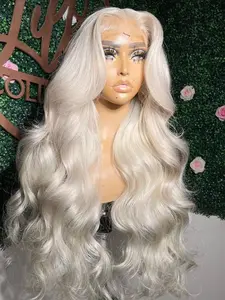 QD-Tizer 13x6 Platinum White Body Wave Synthetic Lace Front Wigs For Women Platinum Blonde Long Wavy Curly Hair Wig Lace Front HD Glueless Free Part Hair Wigs