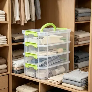 Stackable Transparent Plastic Storage Organiser Box with Large Capacity, Cover, Handle and Separate Drawer for Building Blocks, Stationery - Ideal for Storage Organization in Home, Office