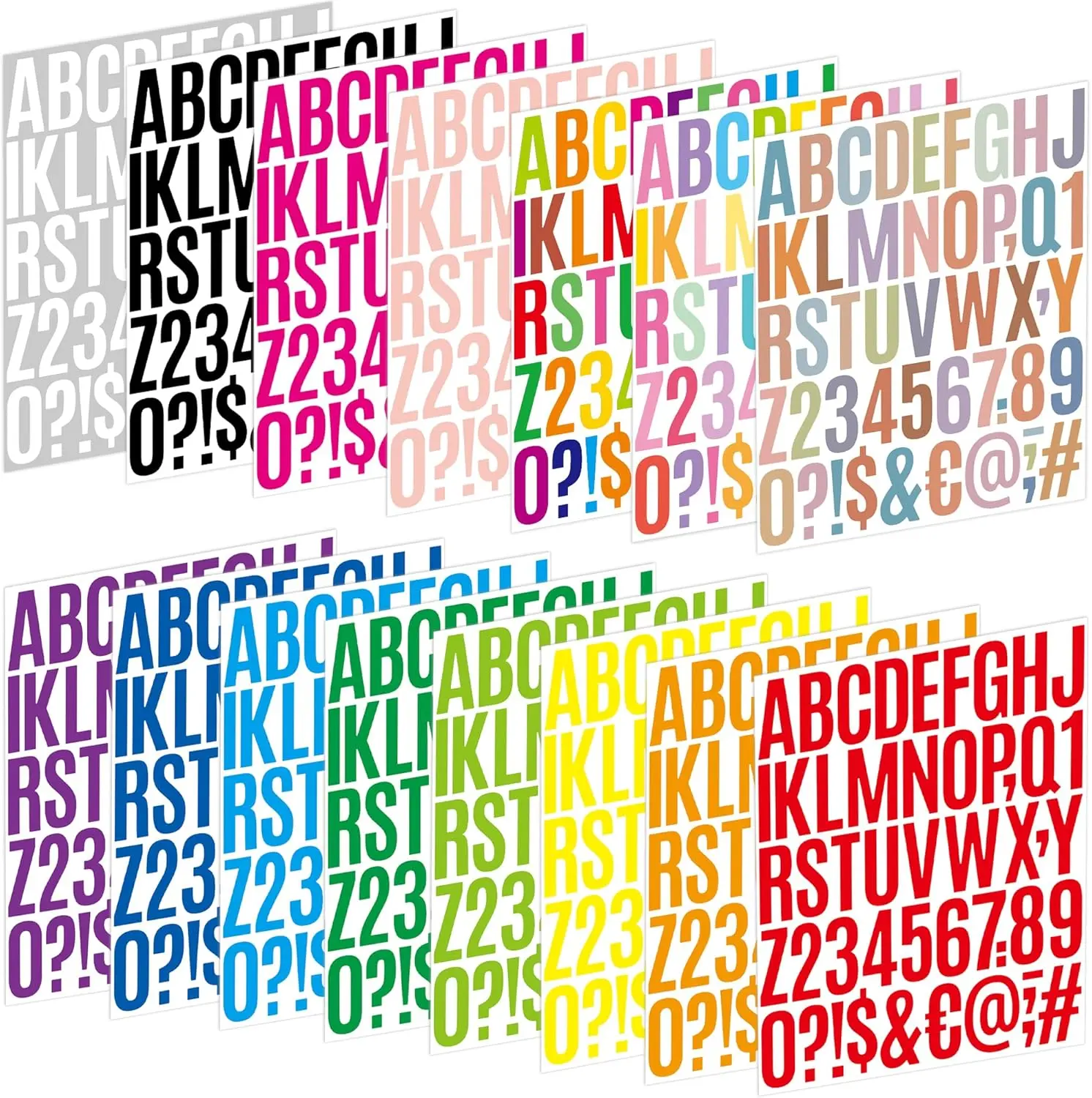 Letter Stickers 15 Sheets 750 PCS Alphabet Number Stickers 2 Inch Vinyl Self Adhesive Stick on Letters