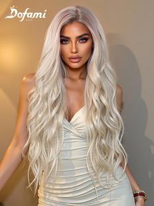 30 inch long blonde wavy wigs for women, gorgeous fluffy wigs without bangs, synthetic lace front wigs for party, daily use