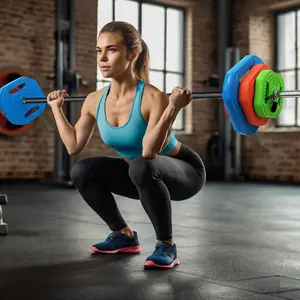 40LB Adjustable Barbell Weight Set, 51 Inch Bar with PU Coated Weight Plates, Fitness Barbell Pump Kit for Home Gym Strength Workout, Unisex Multi Color Design