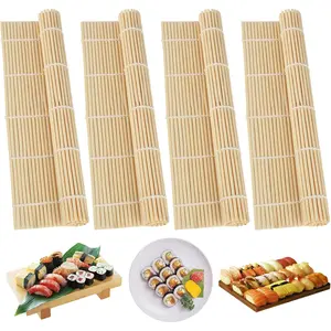 4pcs Sushi Making Tools 24 x 24 Cm Bamboo Mats Reusable Rolling Mat For Sushi Rice Balls Japanese Cuisine Restaurant Kitchen Tools Durable Natural Bamboo