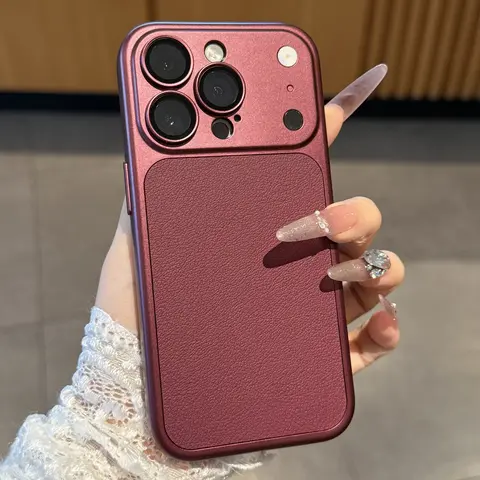 Stylish Burgundy Faux Leather Phone Case.It Features Matte Metal Frame And Fine Grain Leather Panel. The Raised Camera Cutout Shields Your Lens From Scratches. Soft Texture Brings Comfortable Hand Feel.Suitable for iPhone 18.17.16.15.14.13