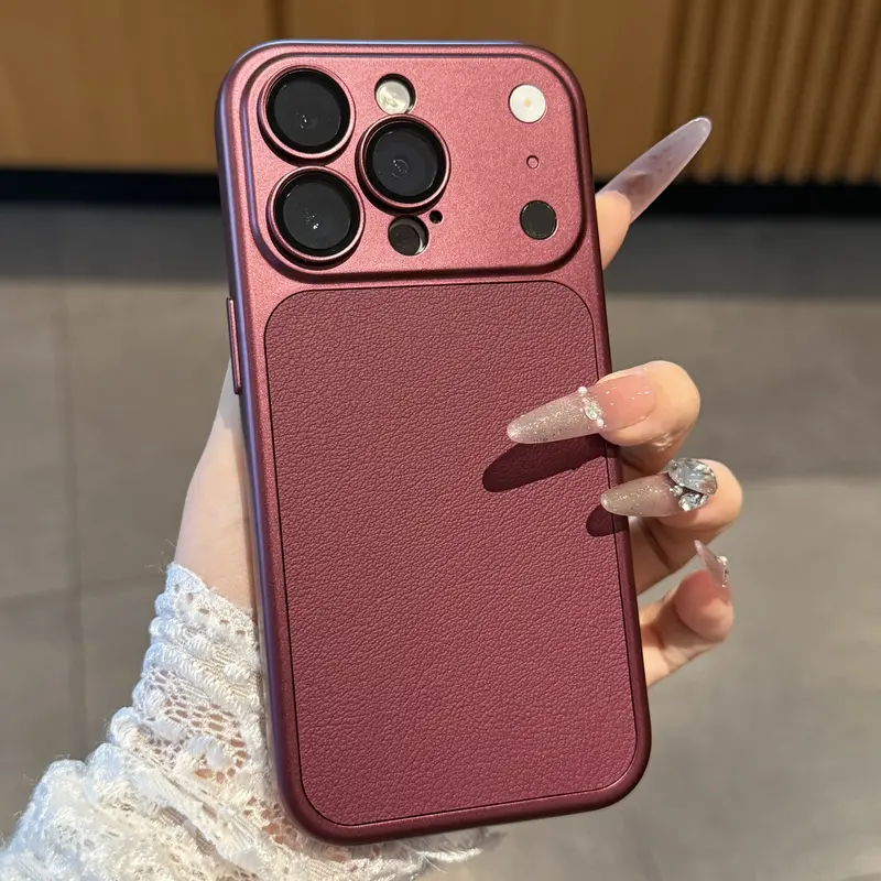 Stylish Burgundy Faux Leather Phone Case.It Features Matte Metal Frame And Fine Grain Leather Panel. The Raised Camera Cutout Shields Your Lens From Scratches. Soft Texture Brings Comfortable Hand Feel.Suitable for iPhone 18.17.16.15.14.13