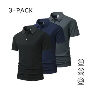 Men’s 3-Pack Solid Piqué Polo Shirts, Quick-Dry Breathable Collared Short-Sleeve Tops, Suitable for Office Work, Golf Sports & Everyday Casual Outfits, Neutral Tone Multipack