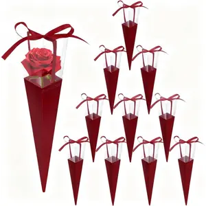 10 count Single Flower Sleeves Wrapping Bags Single Rose Florist Bouquet Packaging Bags for Valentine's Day Mother's Day Wedding Birthday ( Red)