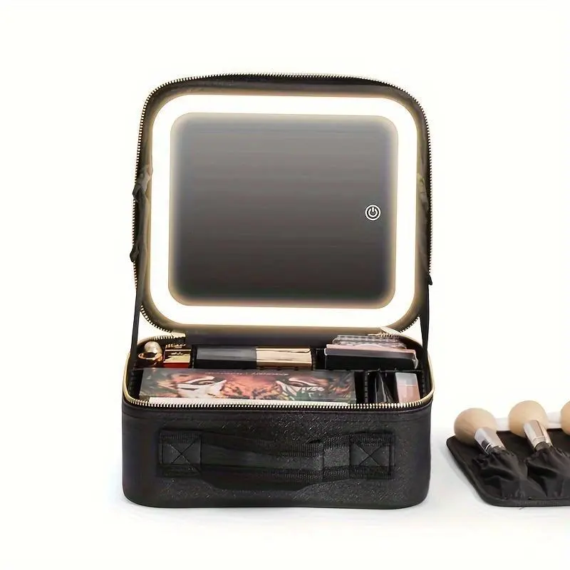 LED Lighted Travel Makeup Case, Illuminated Cosmetic Bag with Adjustable Dividers, Portable Organizer for Women, Compact Design, Cosmetics Organizer LED Lighted Travel Makeup Case, Illuminated Cosmetic Bag with Adjustable Dividers, Portable Organizer for Women, Compact Design, Cosmetics Organizer