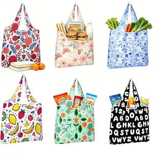 Reusable Grocery Bags - Bright Color Patterned Foldable Tote - Washable Sturdy Large Capacity for Shopping Beach Picnic (Color 1-12pcs)