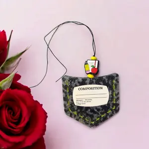 Composition Book Car Freshener - Lemons & Lavender Scent with Black Cord and "COMPOSITION" Label carfreshies of